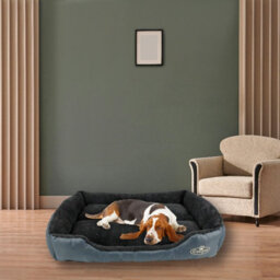 Actiaspet Large Grey Dog Bed Washable Soft Faux Fur Fleece Cushion Pet Basket - thumbnail 3