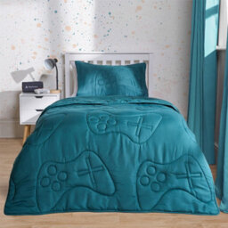 Ohs Gaming Duvet Coverless Quilted 7.5 Tog Cover Pillowcase Set, Teal - Double