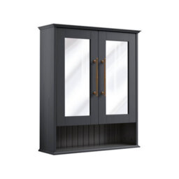 Homestylestore 650 X 750mm Black Grey Wall Mounted Mirrored Door Bathroom Cabinet And Brushed Copper T Bar Handles - thumbnail 1