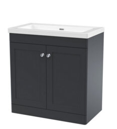 Balterley Swynnerton Traditional 2 Door Floor Standing Vanity Unit With Fireclay Basin, Dark Grey, 800mm - thumbnail 1