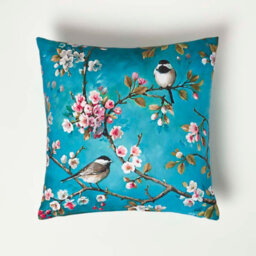 Homescapes Luxury Outdoor Cushions 2 Set, Waterproof Filled Cushion, Soft-Touch, Blue Floral Birds, For Garden, Indoors, 45X45 Cm - thumbnail 2