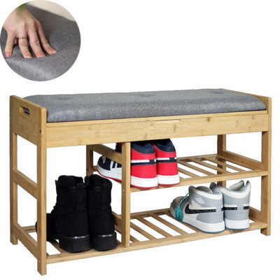 Froppi™ 80Cm Shoe Bench, Wooden Shoe Rack With Padded Seat And Hidden Storage L80 W29.5 H49 Cm - image 1