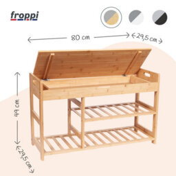 Froppi™ 80Cm Shoe Bench, Wooden Shoe Rack With Padded Seat And Hidden Storage L80 W29.5 H49 Cm - thumbnail 2