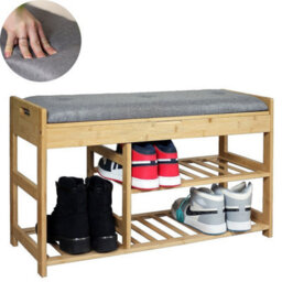 Froppi™ 80Cm Shoe Bench, Wooden Shoe Rack With Padded Seat And Hidden Storage L80 W29.5 H49 Cm - thumbnail 1