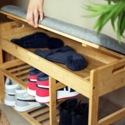 Froppi™ 80Cm Shoe Bench, Wooden Shoe Rack With Padded Seat And Hidden Storage L80 W29.5 H49 Cm - thumbnail 4