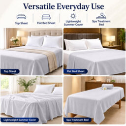 Moonlight Bedding 100% Cotton Hotel Quality Flat Bed Sheet, Top Sheet For Guest House, Spa & Airbnb (White, King, 270X298 Cm) - thumbnail 5