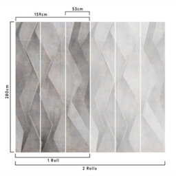 Grandeco Abstract Distressed Concrete 3D Effect 3 Lane Repeatable Textured Mural, 2.8 X 1.59M, Grey - thumbnail 2
