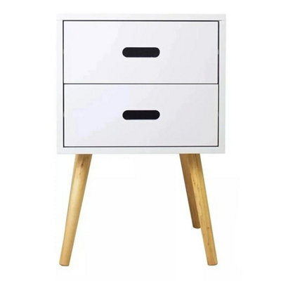 White Modern Wooden Bedside Table With 2 Drawers Bedroom Nightstand Cabinet - image 1