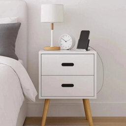 White Modern Wooden Bedside Table With 2 Drawers Bedroom Nightstand Cabinet - thumbnail 5