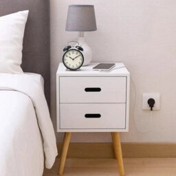 White Modern Wooden Bedside Table With 2 Drawers Bedroom Nightstand Cabinet - thumbnail 6
