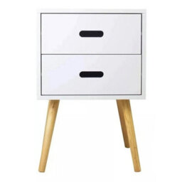 White Modern Wooden Bedside Table With 2 Drawers Bedroom Nightstand Cabinet - thumbnail 1