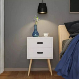 White Modern Wooden Bedside Table With 2 Drawers Bedroom Nightstand Cabinet - thumbnail 4