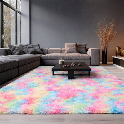 Aspire Homeware Non-Slip Rainbow Shaggy Rug Soft Fluffy Washable, Living Area And Dining Room Rug, (L)290Cm X (W)200Cm - image 1