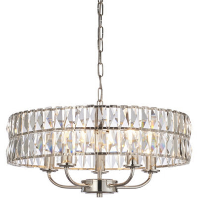 Loops Multi Arm Hanging Ceiling Pendant Light - Bright Nickel Plate & Clear Crystal Glass - 5 X 6W Led E14 - image 1