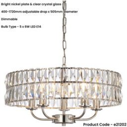 Loops Multi Arm Hanging Ceiling Pendant Light - Bright Nickel Plate & Clear Crystal Glass - 5 X 6W Led E14 - thumbnail 2