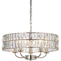 Loops Multi Arm Hanging Ceiling Pendant Light - Bright Nickel Plate & Clear Crystal Glass - 5 X 6W Led E14 - thumbnail 1