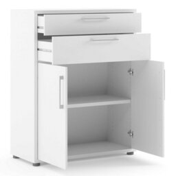 Wyld Haus Dris White Wooden Bookcase 1 Shelf 2 Drawers 2 Doors - thumbnail 6