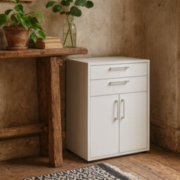 Wyld Haus Dris White Wooden Bookcase 1 Shelf 2 Drawers 2 Doors - thumbnail 1