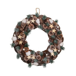 Samuel Alexander 50Cm Frosted Hanging Christmas Wreath With Pine Cones & Wooden Stars - thumbnail 9