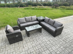 Fimous 7 Seater Wicker Pe Rattan Sofa Set Outdoor Patio Garden Furniture Set With Side Table Reclining Chairs Coffee Table - thumbnail 1