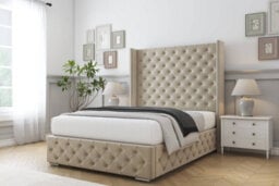 "Sloomy Arundel Almond Coniston Bed Frame With 50""  Upholstered Wingback Headboard 2'6 Small Single" - thumbnail 2