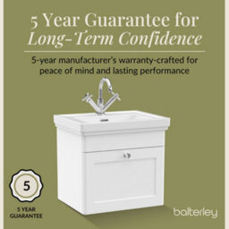 Balterley Swynnerton Traditional Bathroom Wall Hung 1-Drawer Vanity Unit & Fireclay Basin, Satin White, 500mm - thumbnail 6