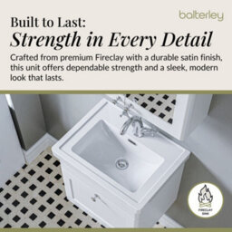 Balterley Swynnerton Traditional Bathroom Wall Hung 1-Drawer Vanity Unit & Fireclay Basin, Satin White, 500mm - thumbnail 4