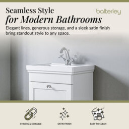 Balterley Swynnerton Traditional Bathroom Wall Hung 1-Drawer Vanity Unit & Fireclay Basin, Satin White, 500mm - thumbnail 2