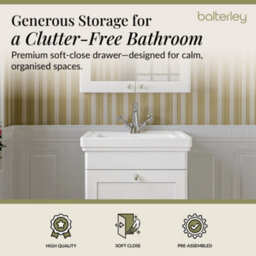 Balterley Swynnerton Traditional Bathroom Wall Hung 1-Drawer Vanity Unit & Fireclay Basin, Satin White, 500mm - thumbnail 3