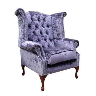 Chesterfield High Back Wing Chair Modena Plum Velvet In Queen Anne Style - image 1