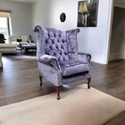 Chesterfield High Back Wing Chair Modena Plum Velvet In Queen Anne Style - thumbnail 4