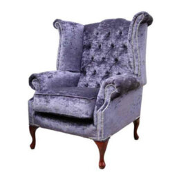 Chesterfield High Back Wing Chair Modena Plum Velvet In Queen Anne Style - thumbnail 2
