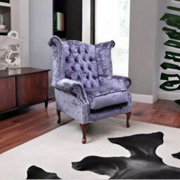 Chesterfield High Back Wing Chair Modena Plum Velvet In Queen Anne Style - thumbnail 3