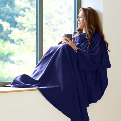 Snug Rug Cosy Sleeved Fleece Blanket With Sleeves And A Handy Pouch Pocket - Navy Blue - image 1