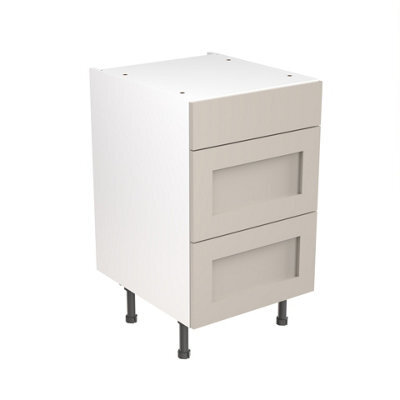 Kitchen Kit 3 Drawer Base Unit 500mm W/ Shaker Cabinet Door - Ultra Matt Light Grey - image 1
