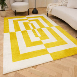 The Rugs Joli Yellow And White Geometric Rug Soft Dense Pile Easy To Clean And Pet Friendly For Living Rooms And Bedrooms - thumbnail 1