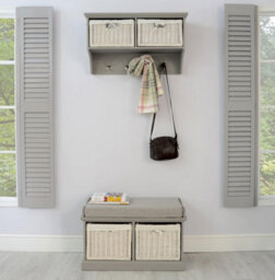 Statement Furniture Tetbury Hallway Storage Shelf With Two Wicker Baskets - Dove Grey - thumbnail 6