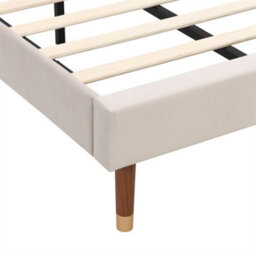 Abrihome 3Ft Single Bed With Slatted Frame And Headboard, Youth Bed, Wooden Slatted Support, Velvet, Beige - thumbnail 5