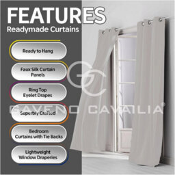 Gc Gaveno Cavailia Silk Sheen Eyelet Curtain 66X54 Silver 100% Polyester Ring Top Fully Lined Drapes - thumbnail 3