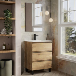 Banyetti Vatilla 600mm Floorstanding Vanity Unit With Athena Basin - Ostippo Oak - thumbnail 2