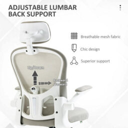 Grey Mesh Office Chair With Headrest, Lumbar Support - thumbnail 4
