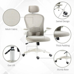 Grey Mesh Office Chair With Headrest, Lumbar Support - thumbnail 6