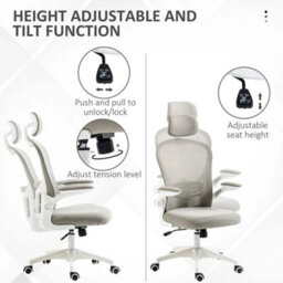 Grey Mesh Office Chair With Headrest, Lumbar Support - thumbnail 3