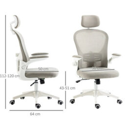 Grey Mesh Office Chair With Headrest, Lumbar Support - thumbnail 2