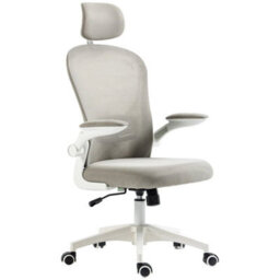 Grey Mesh Office Chair With Headrest, Lumbar Support - thumbnail 1
