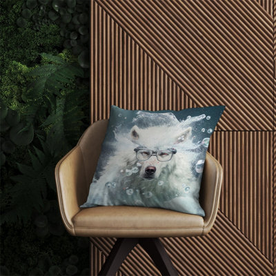 Warren Reed Designer White Wolf Splashart Outdoor Cushion 60Cm X 60Cm