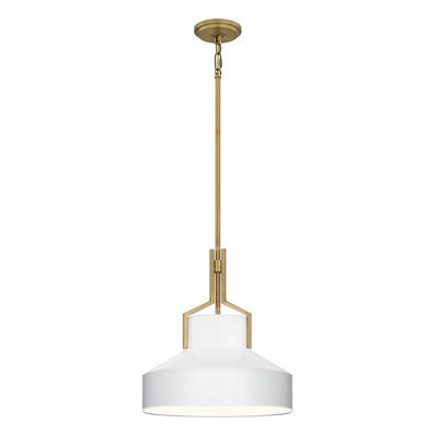 Luminosa Lighting Elstead Quoizel Brecken Dome Pendant Ceiling Light Classic Aged Brass And Cased Opal Glass Shade 2X E27 - image 1