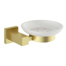 Plum&clay Tate Wall Mounted Bathroom Soap Holder Brushed Gold & Ceramic Dish