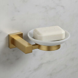 Plum&clay Tate Wall Mounted Bathroom Soap Holder Brushed Gold & Ceramic Dish - thumbnail 2