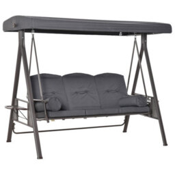 Outsunny 3 Seat Garden Swing Chair Patio Steel Swing Bench W/ Cup Trays Grey - thumbnail 2